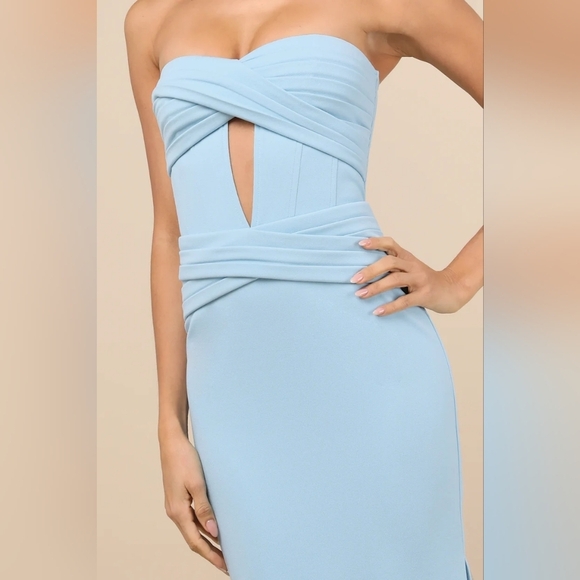 Lulus Elegant Finesse Light Blue Pleated Cutout Maxi Dress Wedding Party Prom - Picture 4 of 10